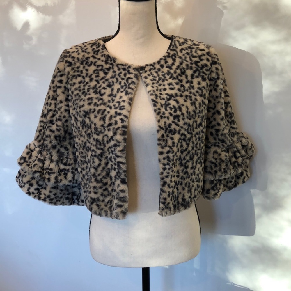 Bonnie Jean faux fur animal print cape jacket SZ L girls or S women’s holiday